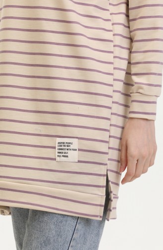 Gestreept Sweatshirt 0538-02 Beige Lila 0538-02