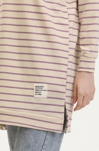 Gestreept Sweatshirt 0538-02 Beige Lila 0538-02