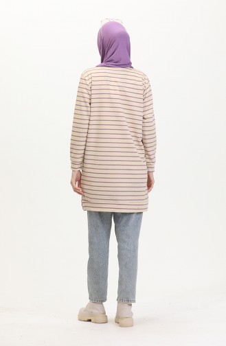 Gestreept Sweatshirt 0538-02 Beige Lila 0538-02