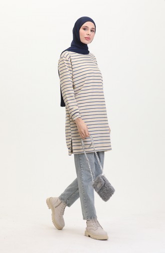 Striped Sweatshirt 0538-03 Beige Indigo 0538-03