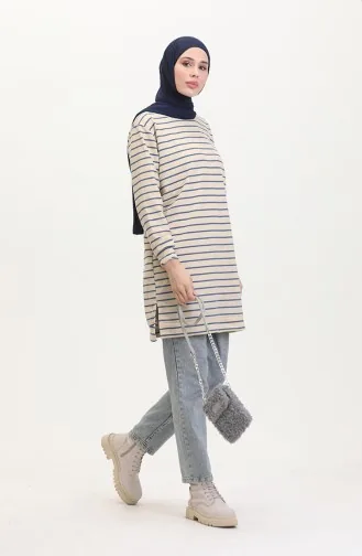 Sweat A Rayures 0538-03 Beige Indigo 0538-03