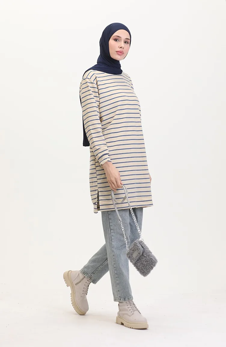 Sweat A Rayures 0538-03 Beige Indigo 0538-03