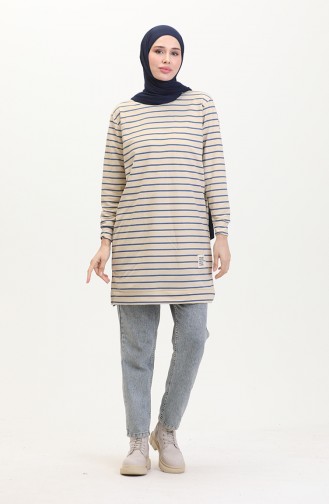 Striped Sweatshirt 0538-03 Beige Indigo 0538-03