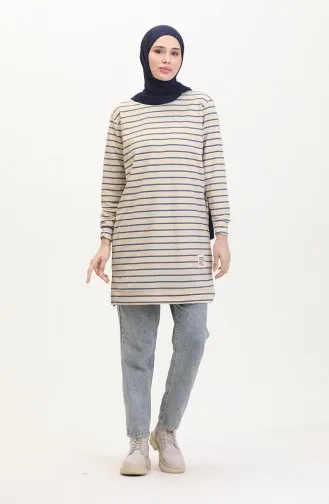 Sweat A Rayures 0538-03 Beige Indigo 0538-03