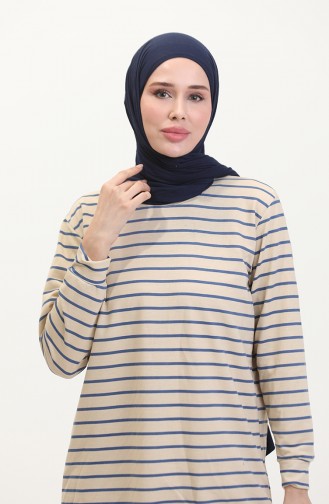 Striped Sweatshirt 0538-03 Beige Indigo 0538-03