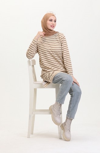 Gestreiftes Sweatshirt 0538-04 Beigebraun 0538-04
