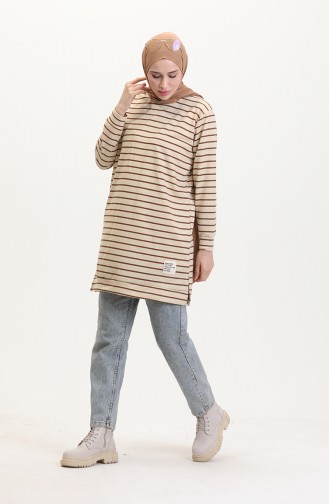 Gestreiftes Sweatshirt 0538-04 Beigebraun 0538-04