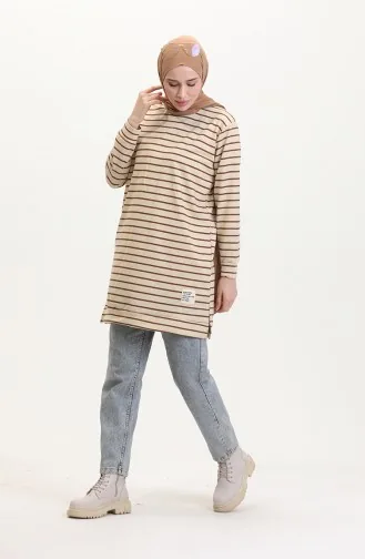 Gestreiftes Sweatshirt 0538-04 Beigebraun 0538-04