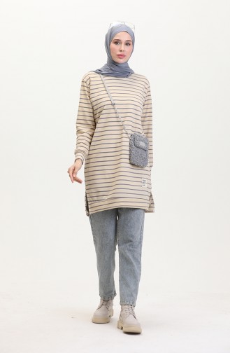 Striped Sweatshirt 0538-05 Beige Purple 0538-05