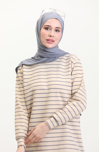 Striped Sweatshirt 0538-05 Beige Purple 0538-05