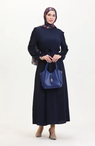 Robe Plaine Avec Manches Froufrous 2002-10 Bleu Marine 2002-10