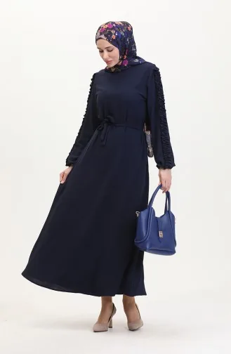 Robe Plaine Avec Manches Froufrous 2002-10 Bleu Marine 2002-10