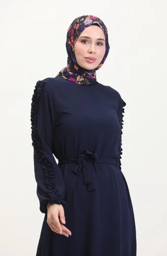 Robe Plaine Avec Manches Froufrous 2002-10 Bleu Marine 2002-10