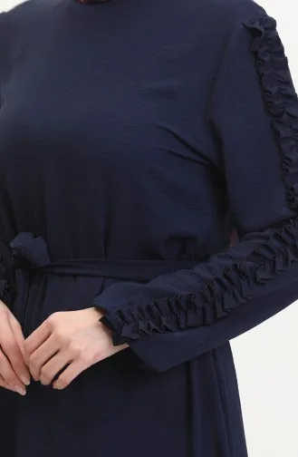 Robe Plaine Avec Manches Froufrous 2002-10 Bleu Marine 2002-10