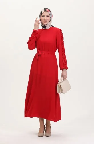 Schlichtes Kleid Mit Rüschenärmeln 2002-11 Rot 2002-11