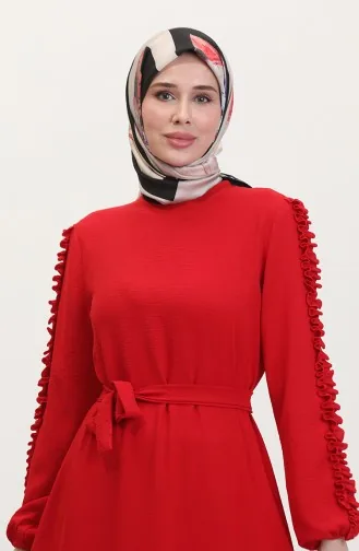 Schlichtes Kleid Mit Rüschenärmeln 2002-11 Rot 2002-11
