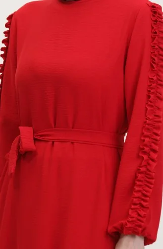 Schlichtes Kleid Mit Rüschenärmeln 2002-11 Rot 2002-11