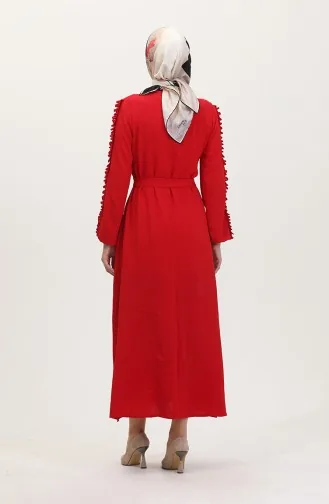 Schlichtes Kleid Mit Rüschenärmeln 2002-11 Rot 2002-11