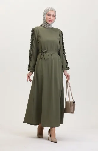 Schlichtes Kleid Mit Rüschenärmeln 2002-12 Dark Khaki 2002-12