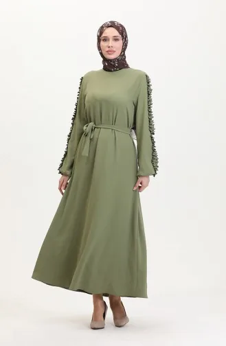 Schlichtes Kleid Mit Rüschenärmeln 2002-13 Hellkhaki 2002-13