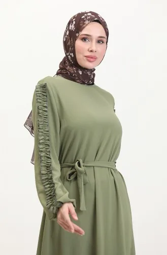 Schlichtes Kleid Mit Rüschenärmeln 2002-13 Hellkhaki 2002-13