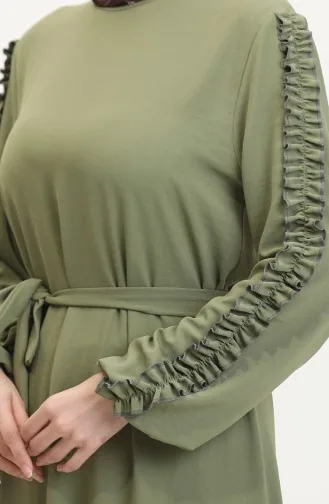 Schlichtes Kleid Mit Rüschenärmeln 2002-13 Hellkhaki 2002-13