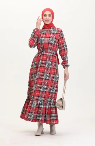 Lumberjack-Stoffkleid Mit Gürtel 0537-01 Rot 0537-01