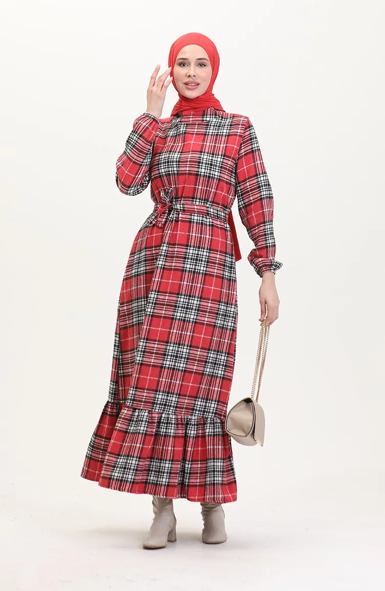 Lumberjack-Stoffkleid Mit Gürtel 0537-01 Rot 0537-01