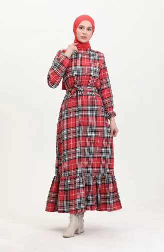 Lumberjack-Stoffkleid Mit Gürtel 0537-01 Rot 0537-01