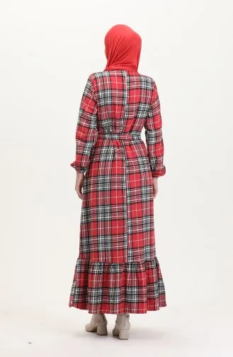 Lumberjack-Stoffkleid Mit Gürtel 0537-01 Rot 0537-01