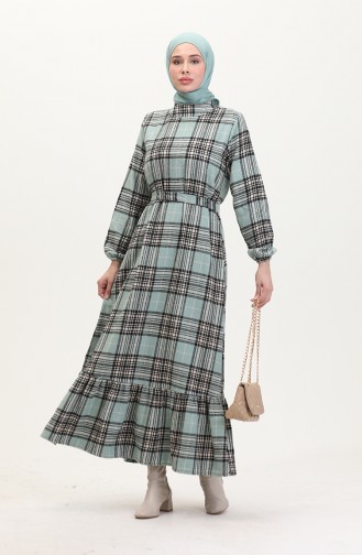Lumberjack Fabric Belted Dress 0537-02 Almond Green 0537-02