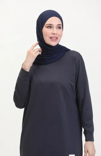 Yırtmaç Detaylı Spor Tunik 0269-10 Koyu Lacivert 0269-10