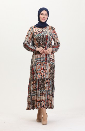 Amelya Volant-Gürtel-Viskosekleid S M L-XL Größe 4588AA-01 Braun Tan 4588AA-01