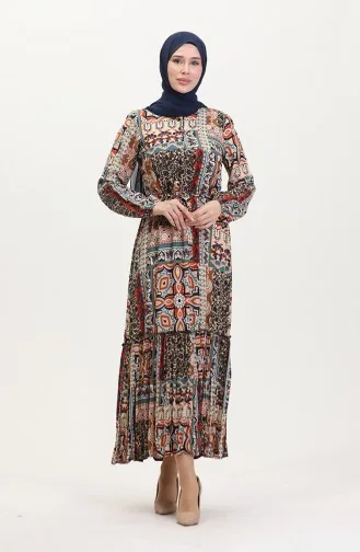 Robe En Viscose Ceinturée à Volants Amelya S M L-xl Taille 4588AA-01 Marron Tan 4588AA-01