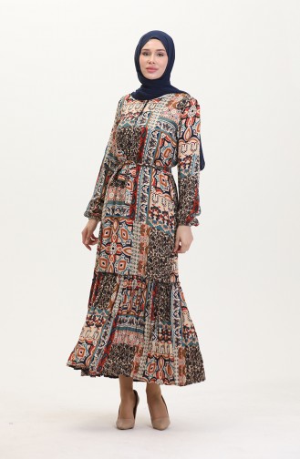 Amelya Volant-Gürtel-Viskosekleid S M L-XL Größe 4588AA-01 Braun Tan 4588AA-01