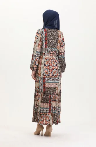 Robe En Viscose Ceinturée à Volants Amelya S M L-xl Taille 4588AA-01 Marron Tan 4588AA-01