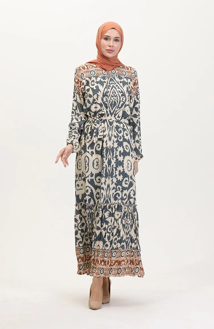 Amelya Volant-Viskosekleid Mit Gürtel S M L-XL Größe 4588AB-01 Grau 4588AB-01