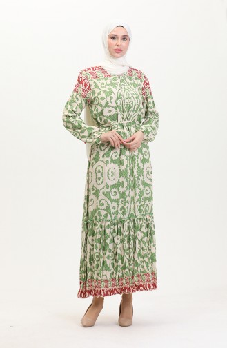 Amelya Farbalı Kuşaklı Viskon Elbise S-m-l-xl Beden 4588AB-02 Yeşil