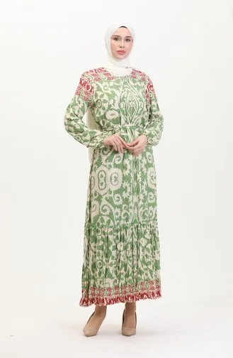 Amelya Viscose-jurk Met Volant En Riem Sml-xl Maat 4588AB-02 Groen 4588AB-02