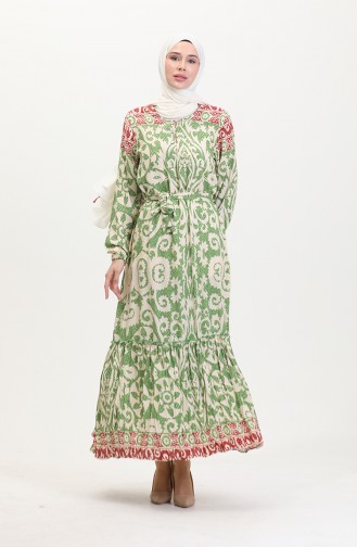 Amelya Farbalı Kuşaklı Viskon Elbise S-m-l-xl Beden 4588AB-02 Yeşil