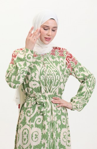 Amelya Farbalı Kuşaklı Viskon Elbise S-m-l-xl Beden 4588AB-02 Yeşil