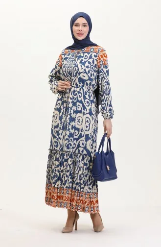 Amelya Volant-Gürtel-Viskosekleid Sml-XL Größe 4588AB-03 Indigo 4588AB-03