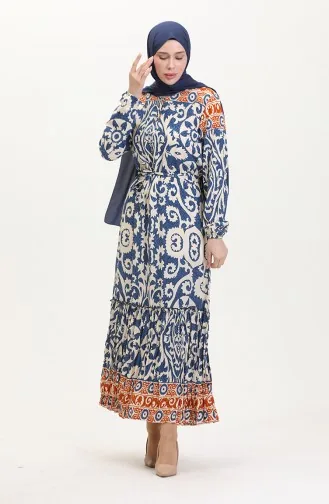 Amelya Volant-Gürtel-Viskosekleid Sml-XL Größe 4588AB-03 Indigo 4588AB-03