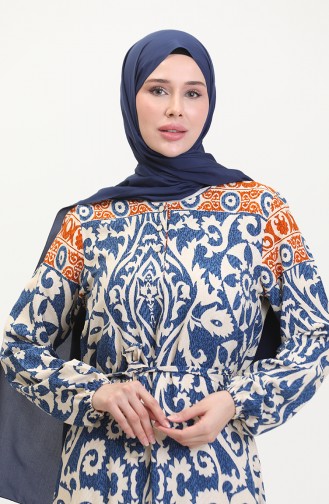 Amelya Farbalı Kuşaklı Viskon Elbise S-m-l-xl Beden 4588AB-03 İndigo