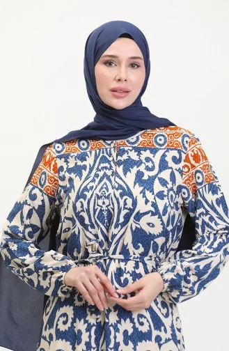 Amelya Volant-Gürtel-Viskosekleid Sml-XL Größe 4588AB-03 Indigo 4588AB-03