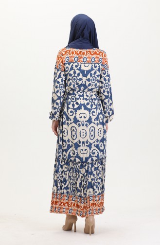 Amelya Farbalı Kuşaklı Viskon Elbise S-m-l-xl Beden 4588AB-03 İndigo