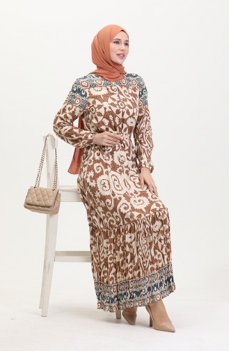 Amelya Volant-Viskosekleid Mit Gürtel S M L-XL Größe 4588AB-04 Braun 4588AB-04