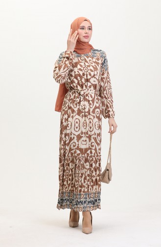 Amelya Volant-Viskosekleid Mit Gürtel S M L-XL Größe 4588AB-04 Braun 4588AB-04