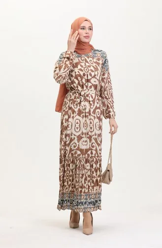 Robe En Viscose Ceinturée à Volants Amelya S M L-xl Taille 4588AB-04 Marron 4588AB-04