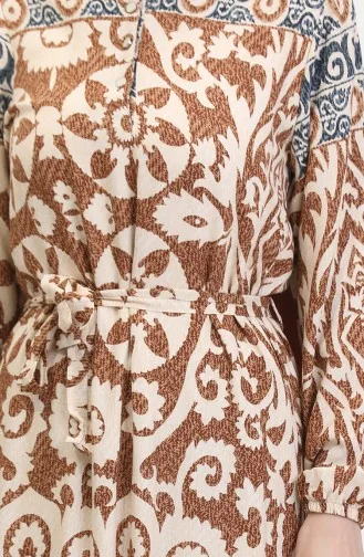 Robe En Viscose Ceinturée à Volants Amelya S M L-xl Taille 4588AB-04 Marron 4588AB-04